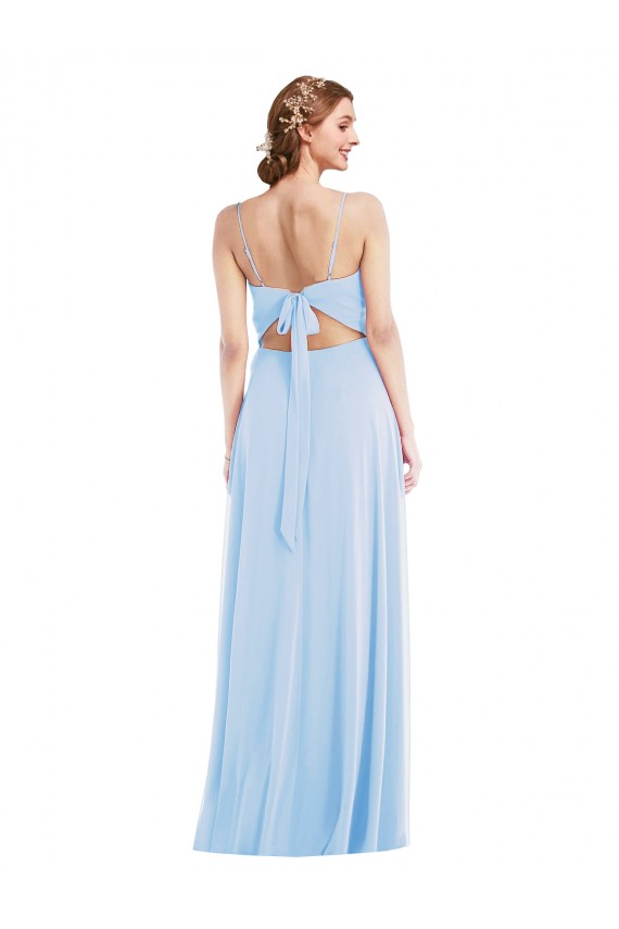 Chiffon Long Spaghetti Straps Light Sky Blue A-Line Formal Dress