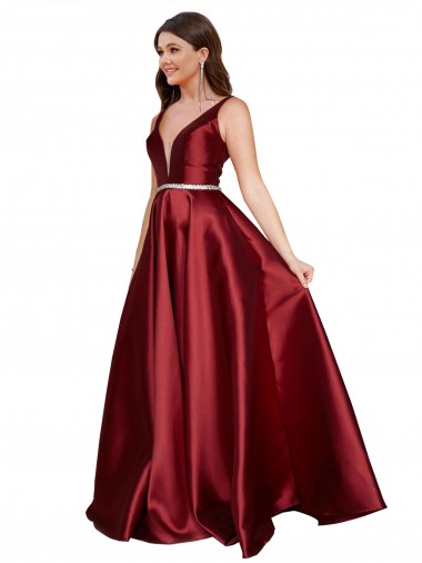 Online Satin V-Back Long V-Neck A-Line Formal Plus Size Formal Dress Canada