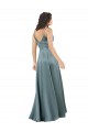 Silky Satin V-Back Long V-Neck Black A-Line Formal Dress