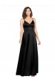 Silky Satin V-Back Long V-Neck Black A-Line Formal Dress