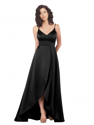 Online Silky Satin Low Back Long V-Neck A-Line High Low Formal Dress Canada