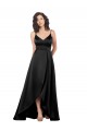 Silky Satin Low Back Long V-Neck A-Line High Low Formal Dress