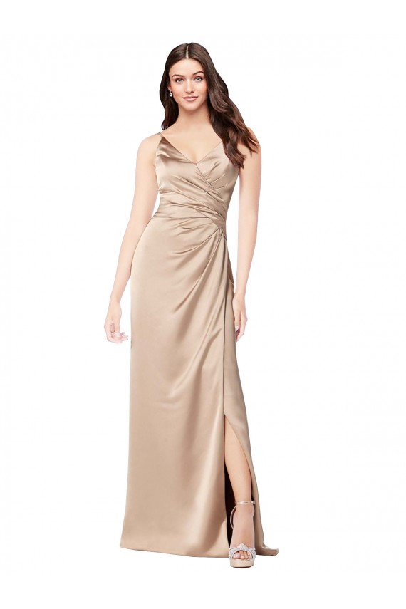 Silky Satin Low Back Long Spaghetti Straps Champagne Pink A-Line Formal Dress