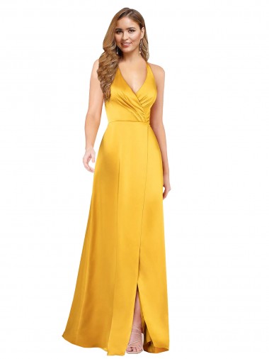 Online Silky Satin Open Back Long V-Neck A-Line Formal Dress Canada