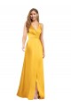 Silky Satin Open Back Long V-Neck A-Line Formal Dress