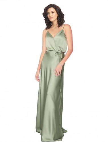Online Silky Satin V-Back Long V-Neck A-Line Formal Gowns Canada