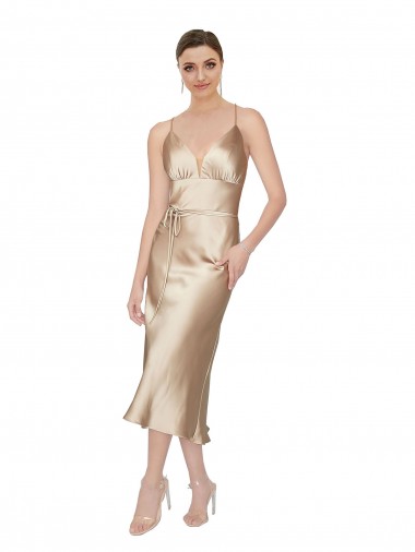 Online Silky Satin Midi Length V-Neck A-Line Formal Dress Canada
