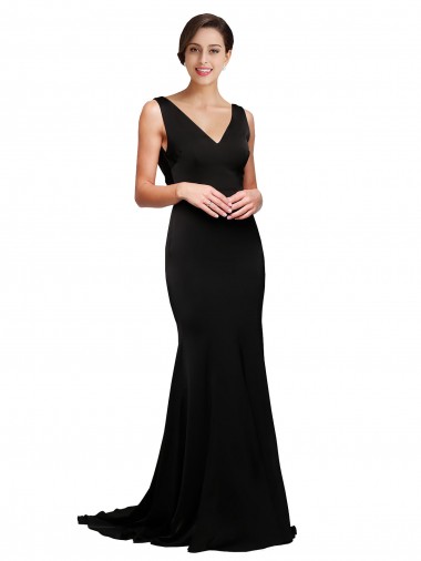 Online Silky Satin Low Back Sweep Train V-Neck A-Line Formal Dress Canada