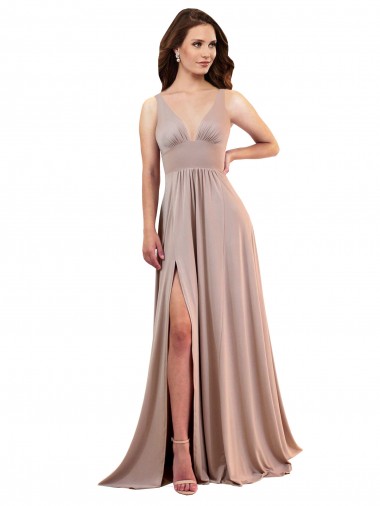 Online Spandex Low Back Long V-Neck A-Line Black Tie Formal Dress Canada