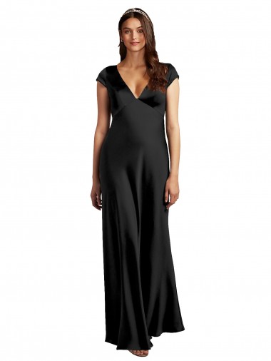 Online Stretch Satin Keyhole Back Long V-Neck A-Line Formal Dress Canada