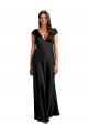 Stretch Satin Keyhole Back Long V-Neck A-Line Formal Dress