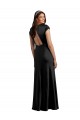 Stretch Satin Keyhole Back Long V-Neck A-Line Formal Dress