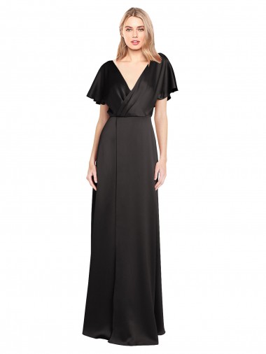 Online Stretch Satin Open Back Long V-Neck A-Line Formal Dress Canada