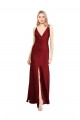 Stretch Satin V-Back Long V-Neck A-Line Black Tie Formal Dress