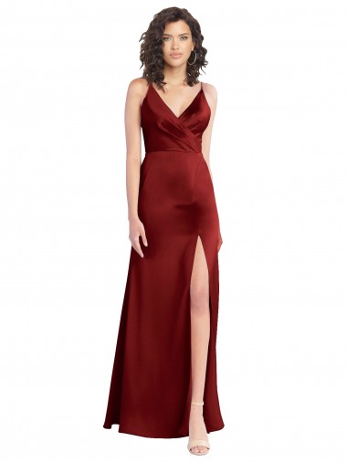 Online Stretch Satin V-Back Long V-Neck A-Line Formal Dress Canada