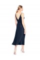 Stretch Satin V-Back Midi Length V-Neck A-Line Formal Dress