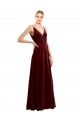 Stretch Velvet V-Back Long V-Neck Burgundy A-Line Formal Dress