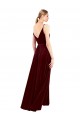 Stretch Velvet V-Back Long V-Neck Burgundy A-Line Formal Dress