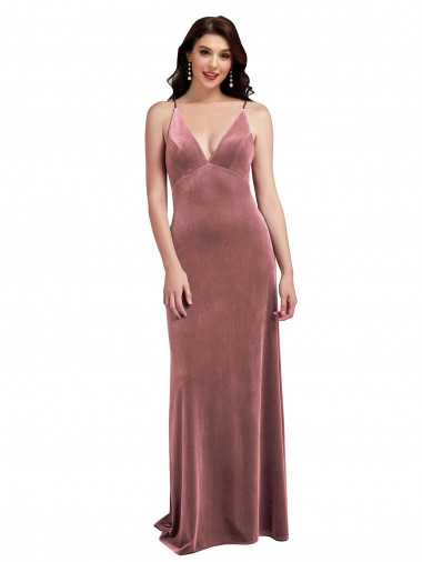 Online Stretch Velvet Low Back Long V-Neck Cinnamon Rose A-Line Formal Dress Canada