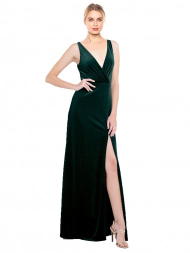 Online Stretch Velvet V-Back Long V-Neck A-Line Black Tie Formal Dress Canada