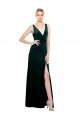 Stretch Velvet V-Back Long V-Neck A-Line Black Tie Formal Dress