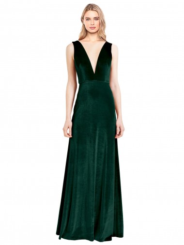 Online Stretch Velvet V-Back Long V-Neck A-Line Formal Dresses Canada