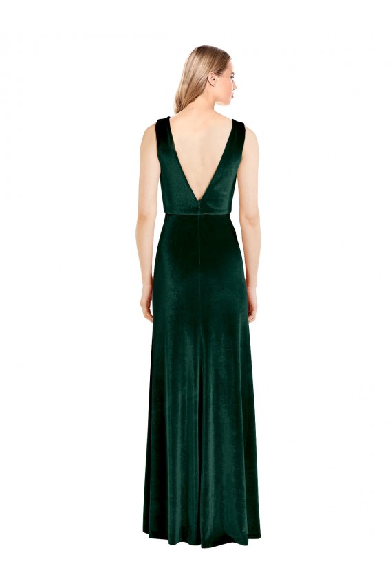 Stretch Velvet V-Back Long V-Neck A-Line Formal Dresses