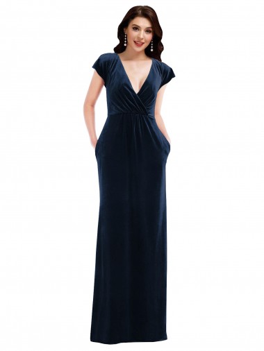 Online Stretch Velvet Long V-Neck A-Line Formal Gowns Canada