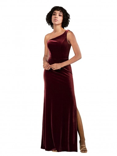 Online Stretch Velvet Long One Shoulder Column Formal Dress Canada