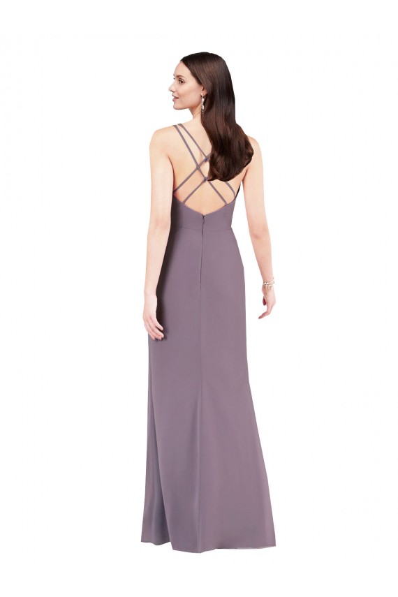 Chiffon Criss Cross Open Back Long Sweetheart Column Formal Dress