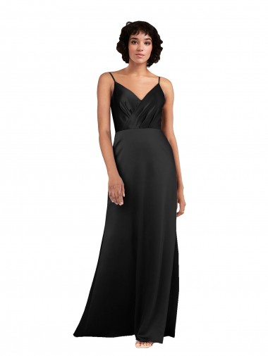 Online Silky Satin Long V-Neck Column Formal Dress Canada
