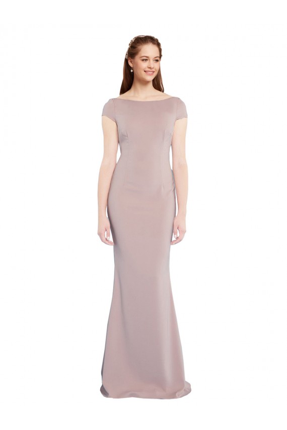 Stretch Crepe Tie Back Long Boat Neck Mermaid Formal Dress