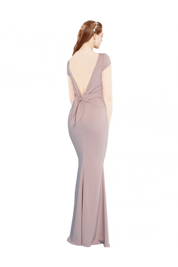 Stretch Crepe Tie Back Long Boat Neck Mermaid Formal Dress