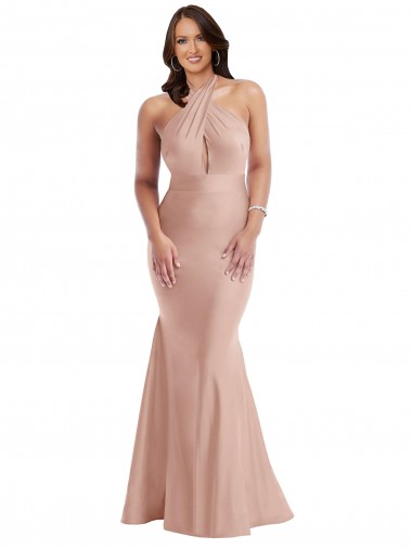 Online Silky Satin Open Back Long Halter Neck Mermaid Formal Plus Size Formal Dress Canada