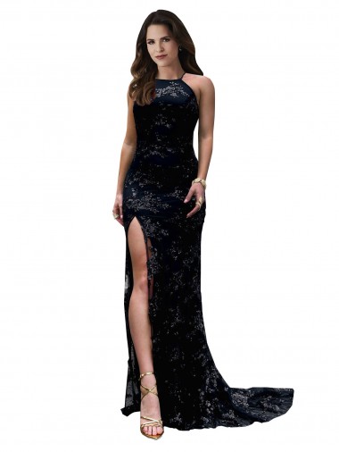 Online Lace Open Back Long High Neck Mermaid Black Tie Formal Dress Canada