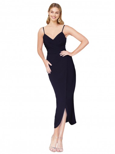 Online Stretch Crepe V-Back Knee Length Spaghetti Straps Mermaid Formal Dress Canada