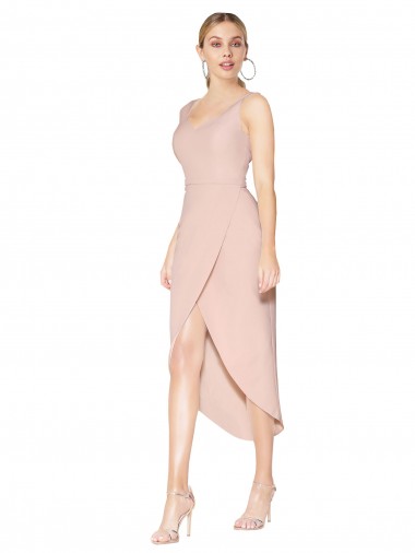 Online Stretch Crepe V-Back Knee Length Spaghetti Straps Mermaid High Low Formal Dress Canada