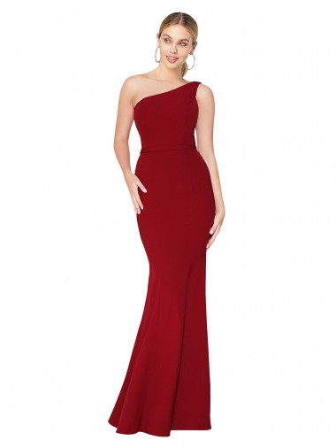 Online Stretch Crepe Long One Shoulder Burgundy Mermaid Formal Dress Canada