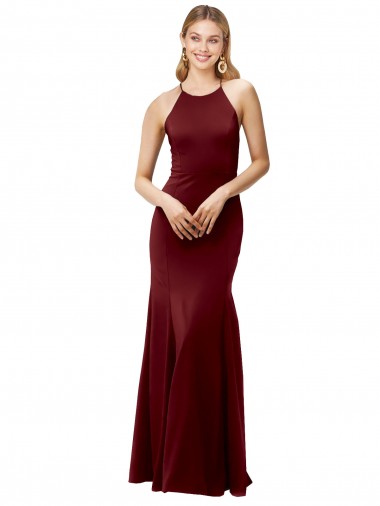Online Stretch Crepe Criss Cross Back Long Halter Neck Mermaid Formal Dress Canada