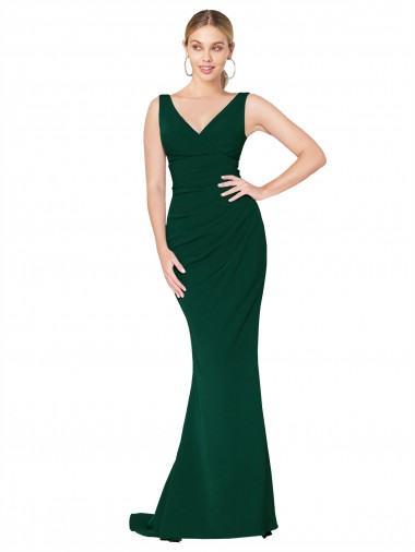Online Stretch Crepe Long V-Neck Midnight Green Mermaid Formal Dress Canada