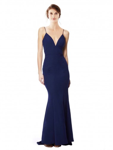 Online Stretch Crepe Open Back Long Spaghetti Straps Mermaid Formal Dresses Canada
