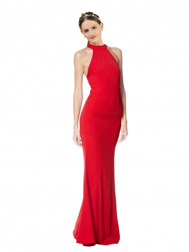 Online Stretch Crepe Long Halter Neck Mermaid Formal Dress Canada