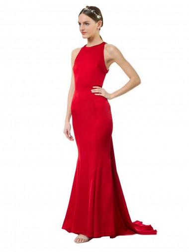 Online Stretch Crepe Open Back Long Halter Neck Mermaid Formal Dresses Canada