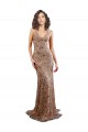 Stretch Crepe & Sequin Tulle Backless Long V-Neck Rose Gold Mermaid Formal Dress