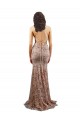 Stretch Crepe & Sequin Tulle Backless Long V-Neck Rose Gold Mermaid Formal Dress