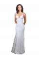 Stretch Crepe & Sequin Tulle Backless Long V-Neck White Mermaid Formal Dress