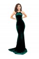 Stretch Velvet Low Back Sweep Train High Neck Mermaid Formal Dress
