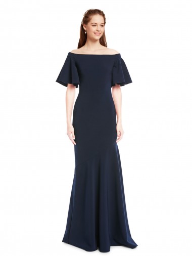 Online Stretch Crepe Long Off the Shoulder Dark Navy Mermaid Formal Gowns Canada