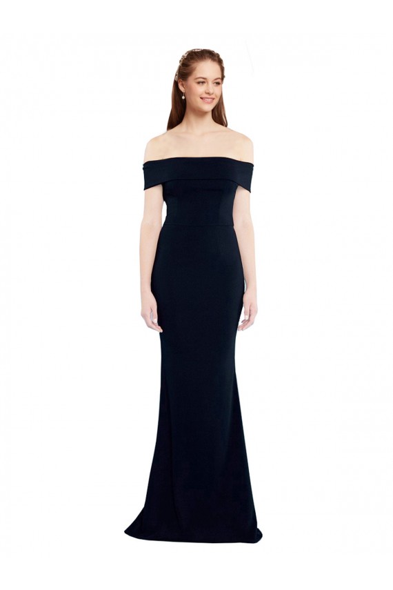 Stretch Crepe Keyhole Back Long Off the Shoulder Mermaid Formal Dress