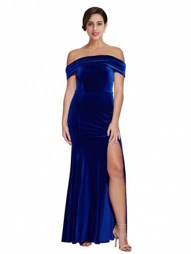 Online Stretch Velvet Long Off the Shoulder Mermaid Formal Dress Canada